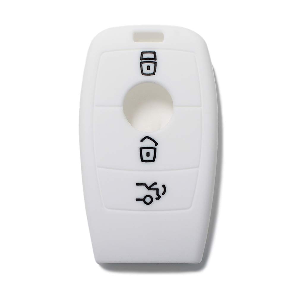 Key Case Silicone Car Remote Control 3 Keys Keyless-Entry (see compatibility in pictures) E-Class 2017 E200 E300 S-Class 2018 S450 S550e S560 S63 AMG S65 AMG (White)