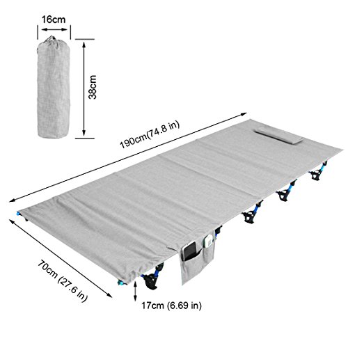 Ultralight Portable Folding Single Camp Bed Travel Cot Tent Bed Aluminium Alloy Metal Frame Outdoor Camping Hiking Fishing Beds with Storage Bag for Adult or Kids