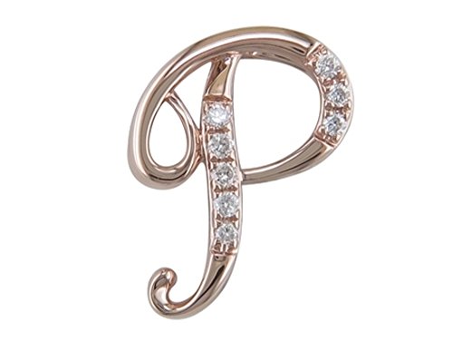 JMS Jewelry18K Rose Gold Initial"P" Pave with Diamond Pendant (80)