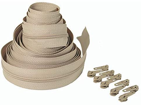 Continuous Zipping Black and Beige with Sliders Cushions Upholstery zips for Sewing Heavy Duty zips on roll Number 5 (Beige, 10 Meter with 20 Sliders) — image 1
