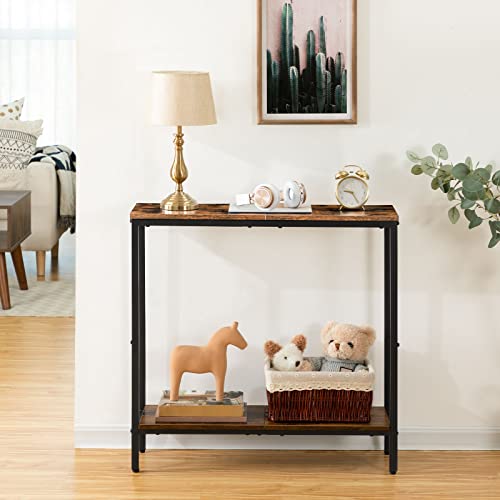 HOOBRO Narrow Console Table for Living Room, Skinny Entryway Table with Storage Shelves, Slim Sofa Table for Hallway, Industrial Console Table Entrance for Bedroom, Rustic Brown and Black EBF22XG01