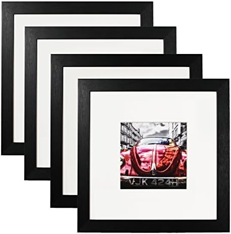 8 by 8 Picture Frame Black, Photo Tabletop Frames with Stand Set of 4 for Pictures 4x4 with Mat or 8x8 Without Mat for Table orWall Decoration