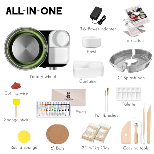 Innofans Light Green Electric Ceramic Lathe - Complete Ceramic Kit for Adults with 1kg of Clay, 0-200RPM Adjustable, Professional Silent Machine for Beginners Gift
