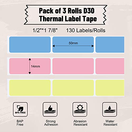 Phomemo D30 Label Maker Tape, Black on Pink, Blue, Yellow Sticker