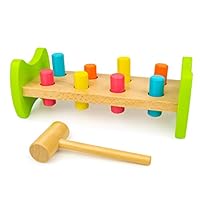 Bimi Boo Hammer Toy - Pounding Bench Wooden Toy - Classic Hammer Toys , Hammers for Toddlers and Kids 2 - 6 Years Old ( Mallet, 8 Pegs, 4 Colors, Natural Beech Wood, Develops Fine Motor Skills )