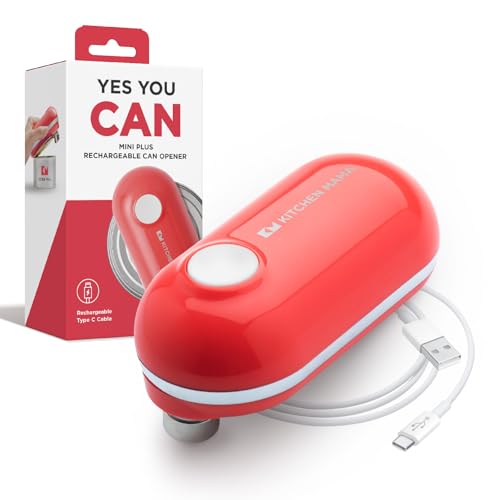 Kitchen Mama Mini Plus Rechargeable Electric Can Opener: USB-C Charging, Hands-Free, Auto Stop, Compact, Cordless, Smooth Edge - Perfect for Seniors with Arthritis, Home, and Travel (Red)