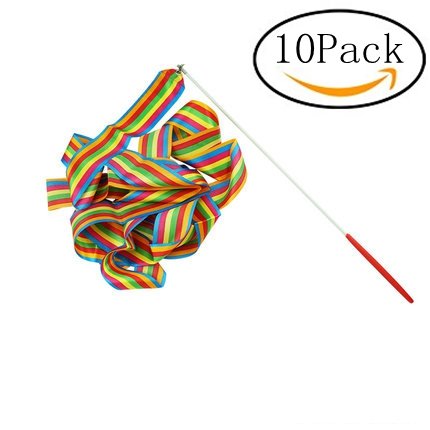 Ymkf Sqqr 6.5-Foot Long Colorful Dancing Ribbon Streamer Rhythm Ribbon Set Pack of 10
