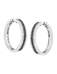 Pendientes de aro de 1 ct en plata de ley con diamantes blancos y negros.