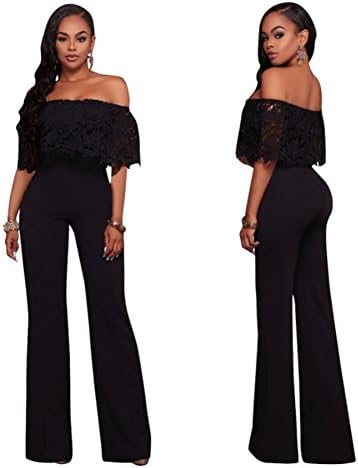 Womens Sexy Wide Legged Pants Jumpsuits Rompres Black Large