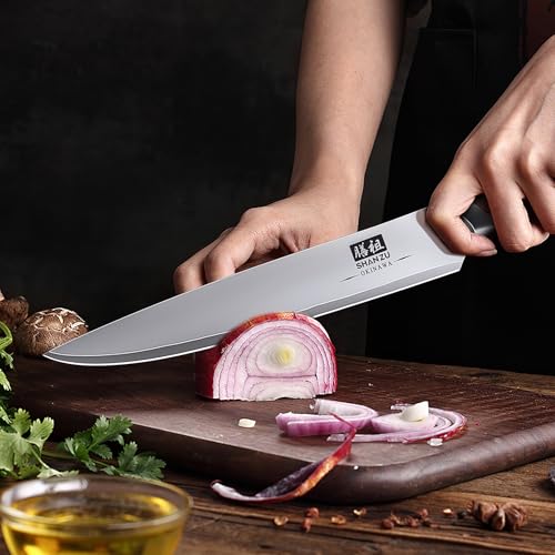 SHAN ZU Kitchen Knife Set 3 PCS, Japanese Chef Knife Set with High Carbon 10Cr15Mov Stainless Steel, Ultra-Sharp Kitchen Knives Set Utility Paring Knife with Ergonomic Pakkawood Handle | 10Cr15Mov High Carbon Stainless Steel, Sharp Chef Utility Paring Knife with Ergonomic Pakkawood Handle - OKINAWA Series