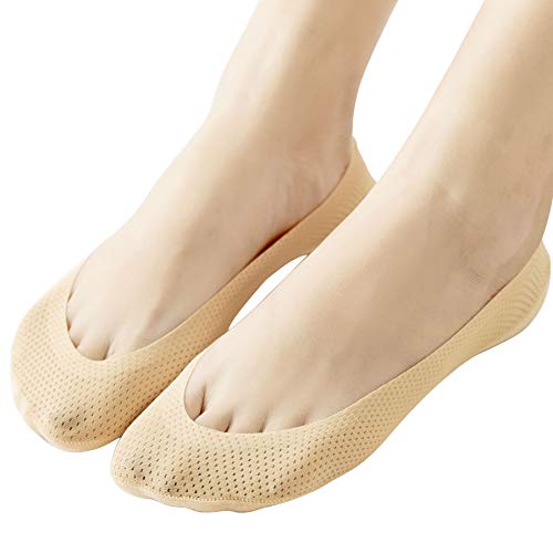 4 Pairs No Show Liner Socks Women's Low Cut Cotton Nylon Boat Invisible Hidden Socks Non-Slip for Flats (Shoe-Size 5-8, Mesh 2Black+2Nude)