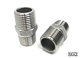 CONCORD 304 Stainless Steel 1/2" NPT to 1/2" NPT Hex Nipple Home Brew. 2 Pack