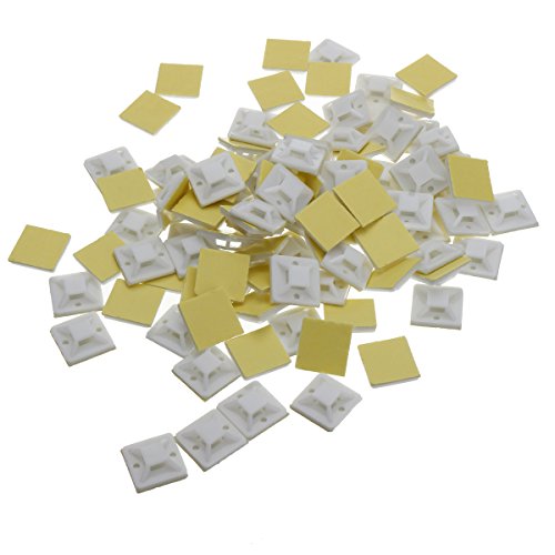 CoCocina 100Pcs/Pack 20X20Mm Self-Adhesive Zip Tie Cable Wire Mounts Clamps Wall Holder - White - Thumbnail 4