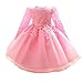 Girls' Embroidered Lace Princess Wedding Baptism Dress Long Sleeve Formal Party Wear for Toddler Baby Girl (US, Age, 12 Months, 24 Months, Pink)
