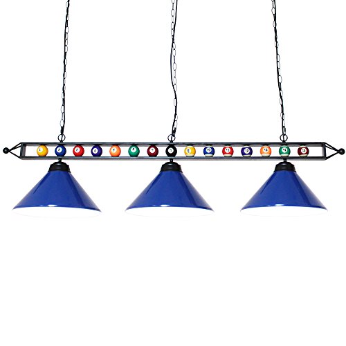 Chende 59'' Hanging Pool Table Light Fixture for Game Room Beer Party, Ball Design Metal Billiards Light with 3 Lamp Shades , Suitable for 7' or 8' Tables (Blue)