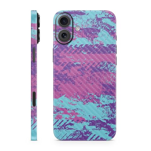 Carbon Fiber Phone Skin Compatible with Apple iPhone 16 Plus - Grunge Purple -…