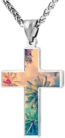 ZHJshuer Unique Color Coconut Tree Jewelry Cross Religious Enamel Pendant Necklace