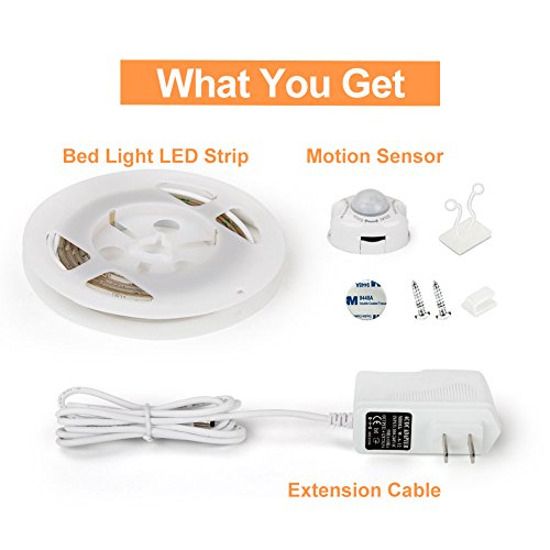 Led Strip Light BBOUNDER Dimmable Motion Activated Under Bed Light with Motion Sensor and Power Adapter Warm Night Light for Baby Crib Under Cabinet Bedside Hallway Closet Bathroom 1 Pack