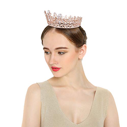 JOYPEA Crown Women Girls Rhinestone Womens Vintage Rose Gold Tiara Queens Birthday Pageant Costume Crown Bridal Crowns For Wedding