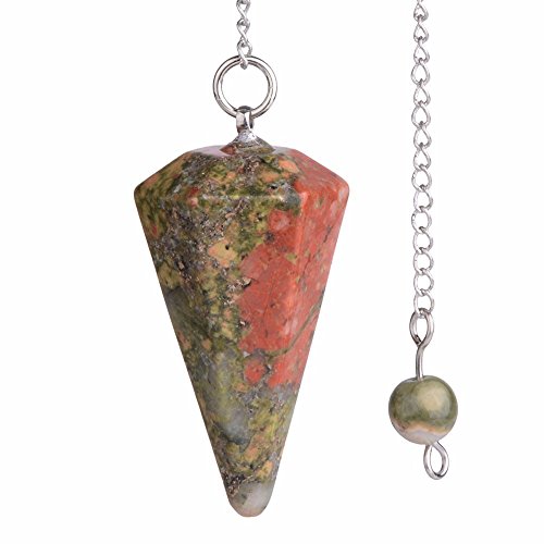 Justinstones Natural Unakite Gemstone Rock Crystal Hexagonal Pointed Reiki Chakra Pendant Pendulum