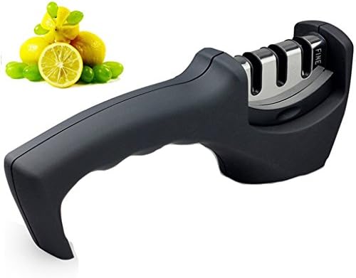 Kitchen Knife Sharpener - 3-Stage Knife Sharpening Tool Helps Repair Knives, Restore and Polish Blades (Black)