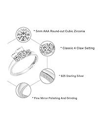 GemsChest - Anillo de plata de ley 925 con circonita cúbica redonda de 3 piedras para boda, anillo de novia para mujer