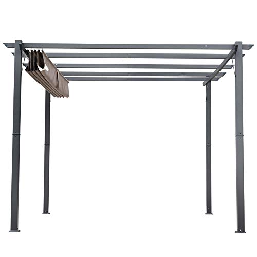 Outsunny Pergola Pavillon Terrassenüberdachung mit Schiebedach Garten Alu Kohlegrau+Kaffeebraun 3x3x2,23 m – Bild 4