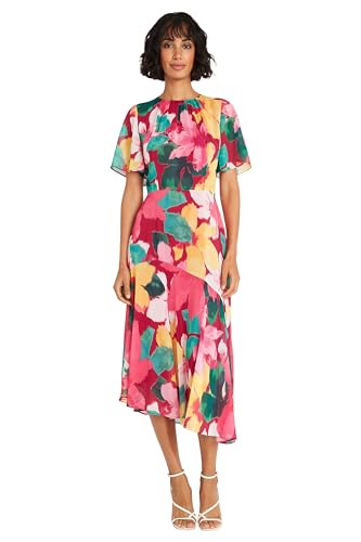 Maggy London Women's Dresses Short Flutter Sleeve Fit and Flare Dress with Asym…