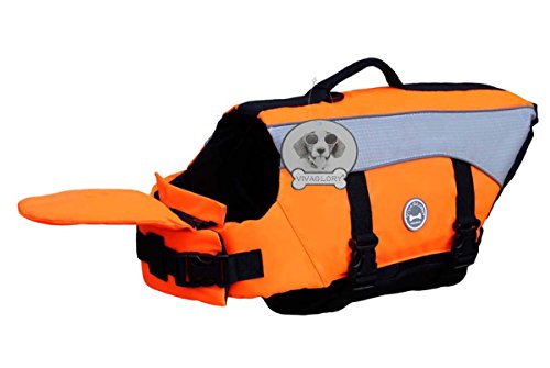 Vivaglory Dog Life Jackets with Extra Padding for Dogs, Medium - Extra Reflective Orange