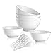 Mandydov 22 OZ Porcelain Cereal/Soup Bowl Set Dinnerware Bowls for Entree Oatmeal Pasta Stews Noodle Salad - Set of 6 Bowls and 6 Spoons, White