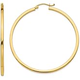 Large Hoop Earrings in 14K Yellow Gold 1 3/4 Inch (2.00 mm)