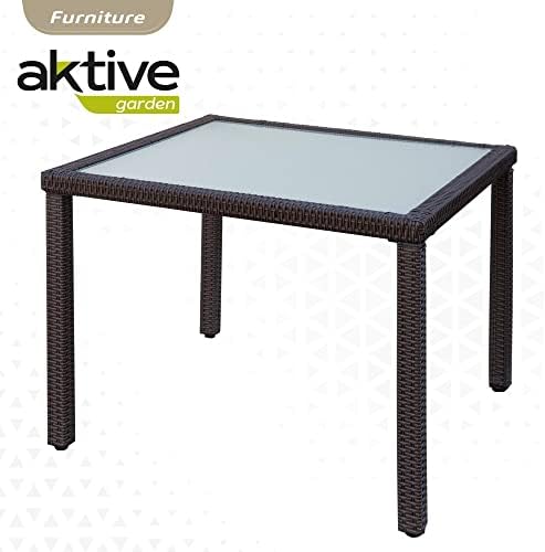 61073 - Conjunto mesa y sillas jardín ratán, Mesa y sillas terraza incluye 4 sillas jardín exterior y 1 mesa exterior 100x75cm, Muebles para jardín y terraza, Multicolor