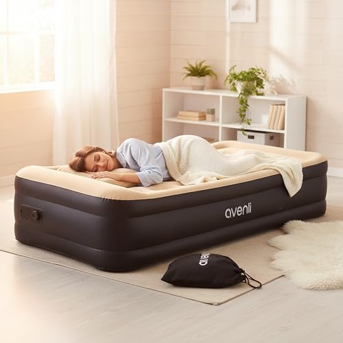 AVENLI Matelas Gonflable 1 Place 196x97x47 cm, Lit Gonflable Autogonflant 1 Personne avec Pompe Électrique Intégrée, Matelas pour Camping & Lit d'Appoint, Coil-Beam, Beige