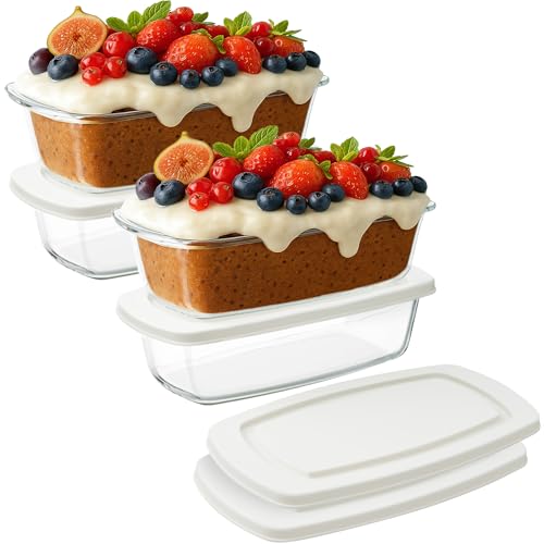 4x Plat à Four - Recipient Rectangulaire en Verre avec Couvercle - Moule a Gateau Cake et Pain - Contenant Polyvalent - Préparation des Repas et Conservation des Plats Cuisinés