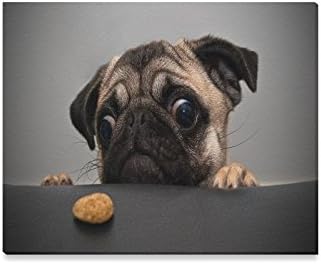Christmas Decor Funny Cute Dog Pug Dog Face Oil Painting Canvas Print Modern Wall Art for Home Decoration(20x16inch)