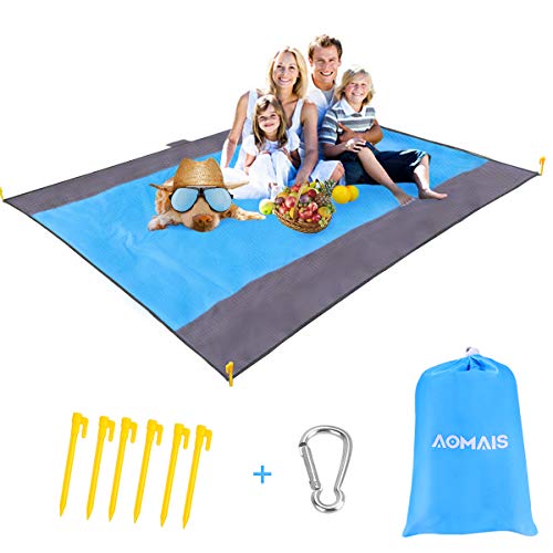 AOMAIS Sandless Beach Blanket Camping Mat Waterproof Large【Comfortable for 12+Adults】 Outdoor Travel Accessories & Portable Family Picnic Mat Lightweight Soft and Durable Machine Washable