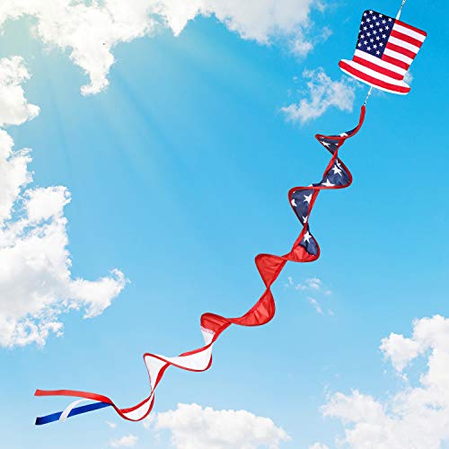 American Flag Hat Wind Spinner Veteran's Day Patriotic Red White and Blue Twister Hanging Windsocks with Hook