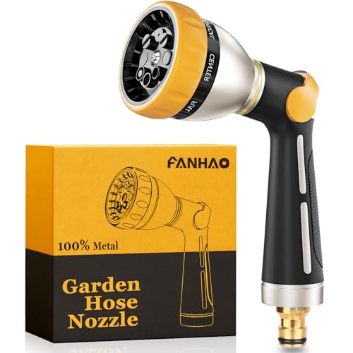 FANHAO Garden Spray Gun, 100% Heavy Duty Metal Spray Nozzle Thumb Operated High Pressure Water Nozzle with 8 Modes for Watering Plants Car Wash