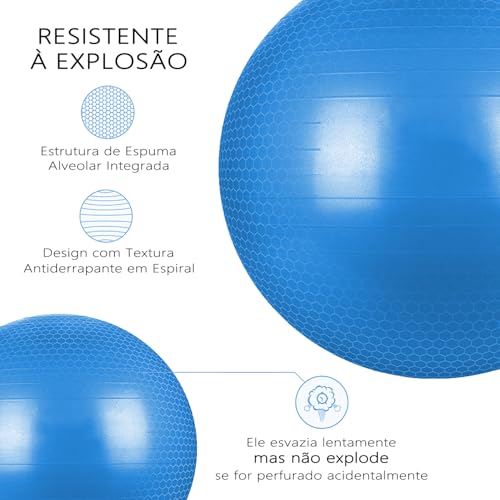 GODREAM Bola Pilates, Bola Fisioterapia, Bola Suiça, 55 cm, 65 cm, 75 cm, Anti estouro, Suporta até 300kg, Ideal para Gestante, Ginastica, Yoga, Academia e Pilates em casa, com Bomba