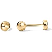 PAVOI 14K Gold Plated Solid 925 Sterling Silver Posts Dainty Ball Stud Flatback Earrings for Women - Cartilage Helix Piercing