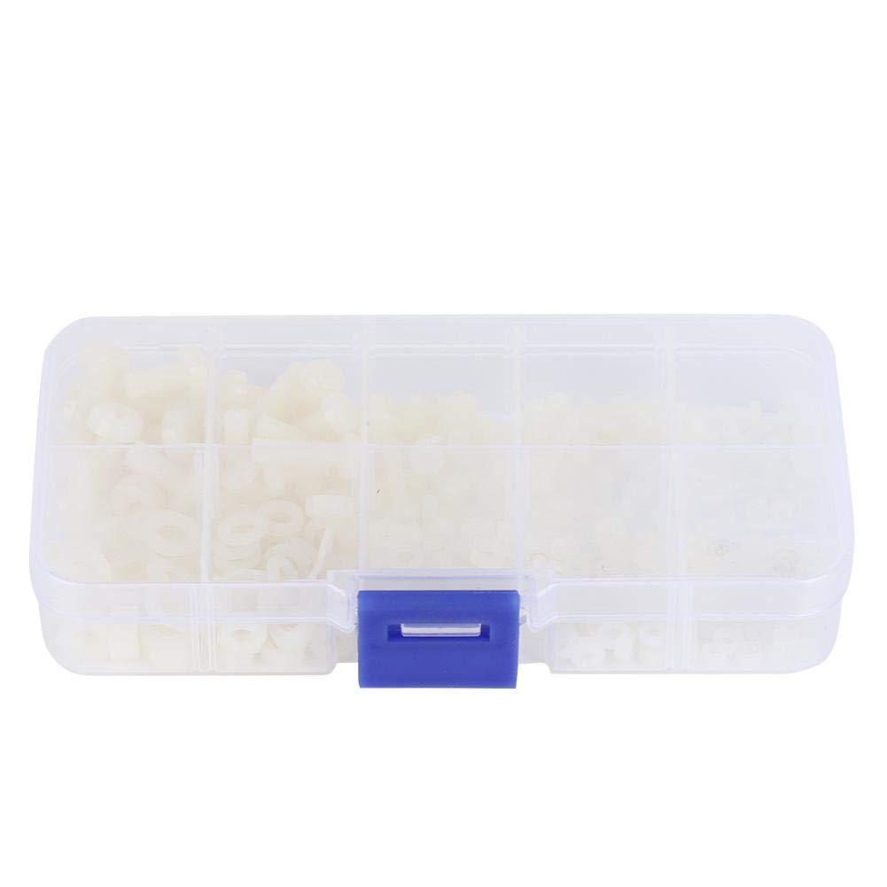 Multifunction fasteners black/white M2/M2.5/M3/M4/M5 Nylon screw kit, nylon nut, industrial for mechanics(White 270pcs nylon screw set)