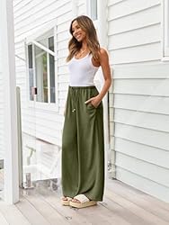 LILLUSORY Women's Green Boho Linen Palazzo Pants