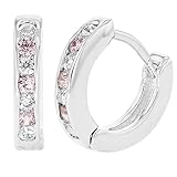 Rhodium Plated XS Tiny Pink & Clear Crystals Huggie Baby Girls Earrings 7mm
