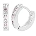 Rhodium Plated XS Tiny Pink & Clear Crystals Huggie Baby Girls Earrings 7mm