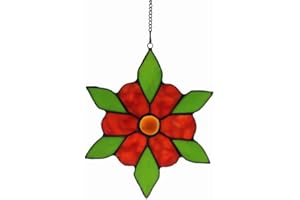 Alivagar Flower Stained Glass Window Hangings Gift,Tiffany Flowers Suncatchers Decor for Window,Sun Catchers Handmade Love Gifts for Mom Daughter Grandma Sister (red Rose)