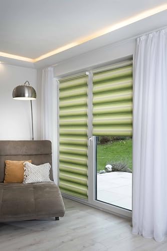 K-home® Madrid Klemmfix Double Roller Blind, No Drilling Required, Colour Gradient, Green, W 60 x H 200 cm