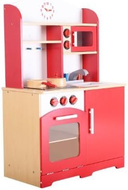 WildBird Care Wooden Kids Toy Kitchen Uptown Pretend Playsets KDK03(Red)