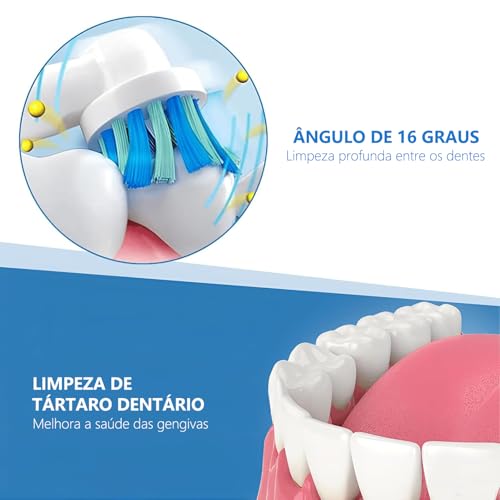 Kit de 16 Refil Compatível com Escova de Dentes Elétrica Oral B, 4 Tipos de Cabeças de Escova de Dentes Elétrica para Limpeza Profunda e Clareamento dos Dentes, Cerdas Meio Macias