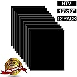 Heat Transfer Vinyl HTV Bundle 12x10 inch - 12 Pack of Premium HTV Sheets - Iron On T-Shirt Vinyl Transfer Sheets - Best HTV Vinyl for Silhouette Cameo, Cricut, Heat Press (Black)