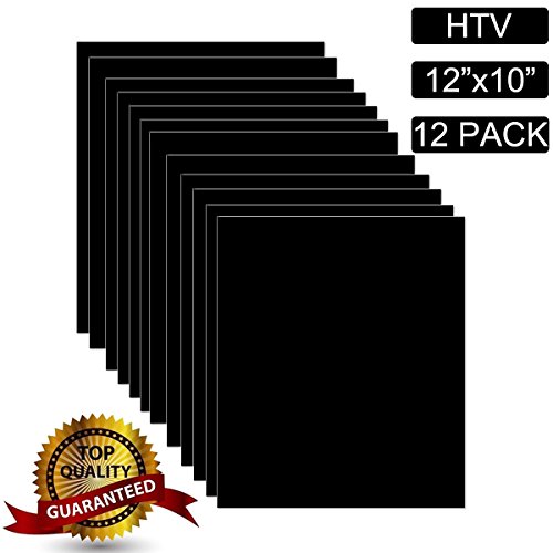 Heat Transfer Vinyl HTV Bundle 12x10 inch - 12 Pack of Premium HTV Sheets - Iron On T-Shirt Vinyl Transfer Sheets - Best HTV Vinyl for Silhouette Cameo, Cricut, Heat Press (Black)